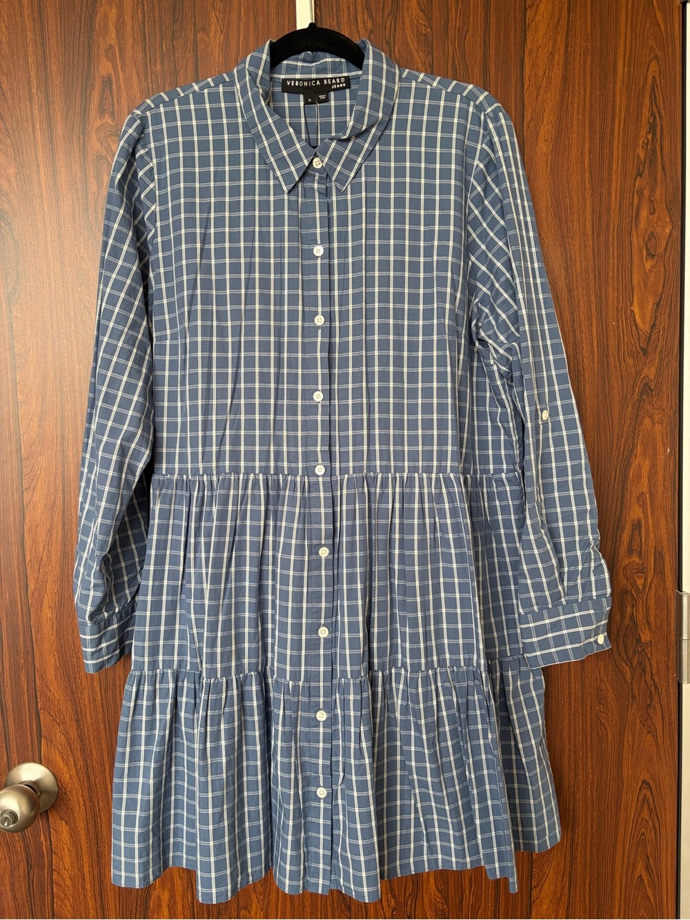 Veronica Beard Jeans Blue Plaid Tiered Shirtdress (Size XL)